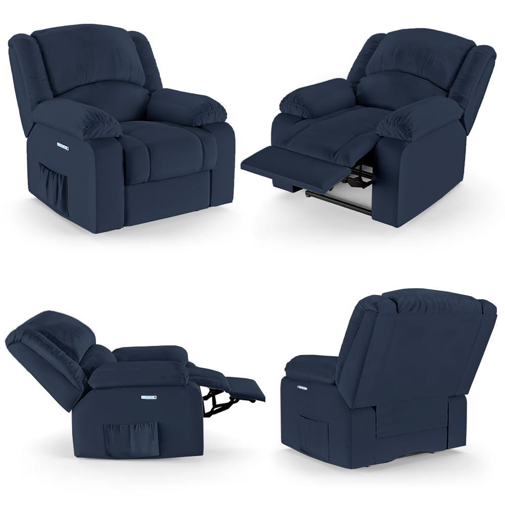 Poltrona do Papai Reclinável Sala de Cinema Madrid Elétrica Touch Massagem USB PU Azul  G23