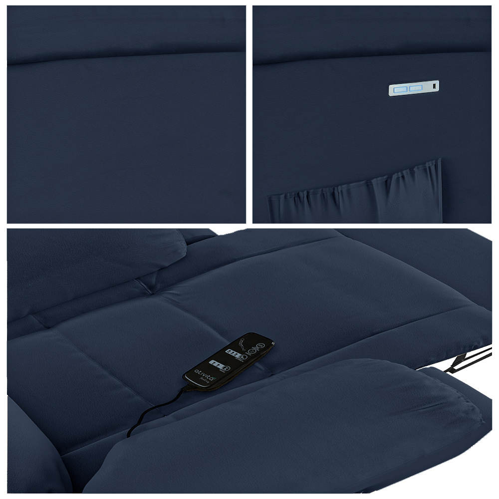Poltrona do Papai Reclinável Sala de Cinema Madrid Elétrica Touch Massagem USB PU Azul  G23