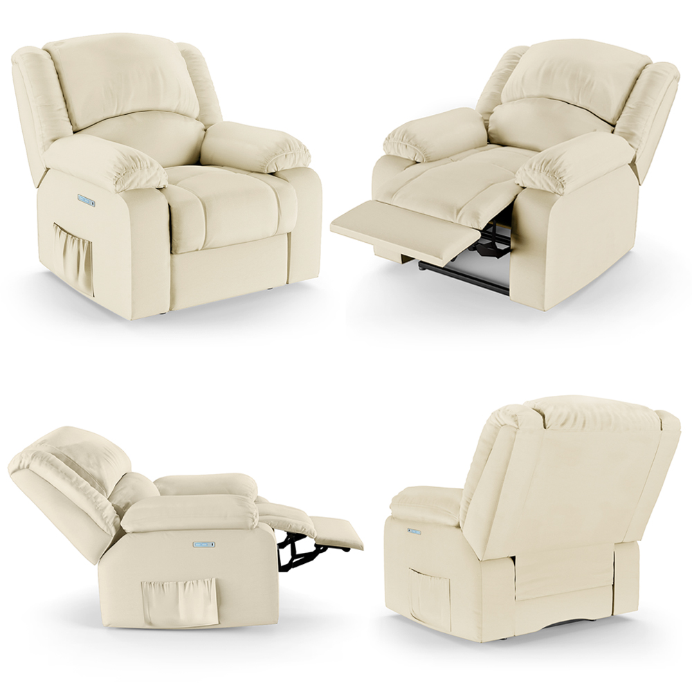 Poltrona do Papai Reclinável Sala de Cinema Madrid Elétrica Touch Massagem USB PU Bege  G26