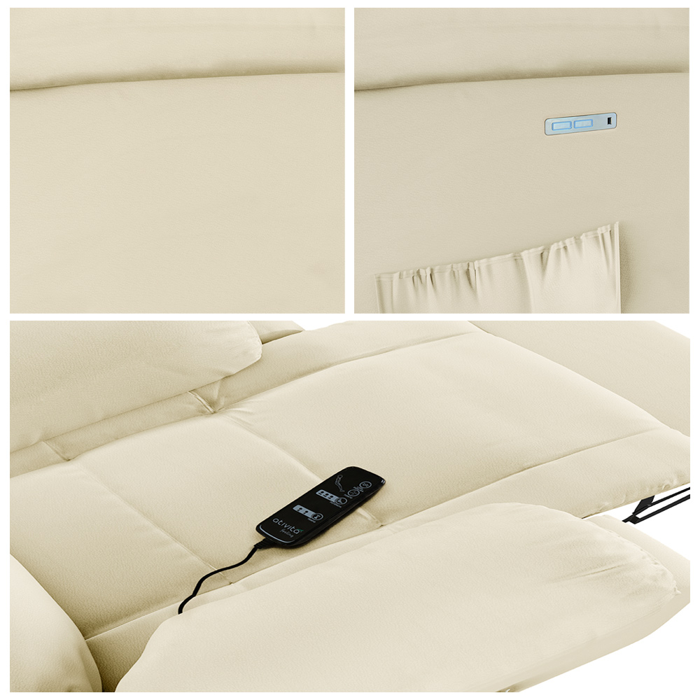 Poltrona do Papai Reclinável Sala de Cinema Madrid Elétrica Touch Massagem USB PU Bege  G26