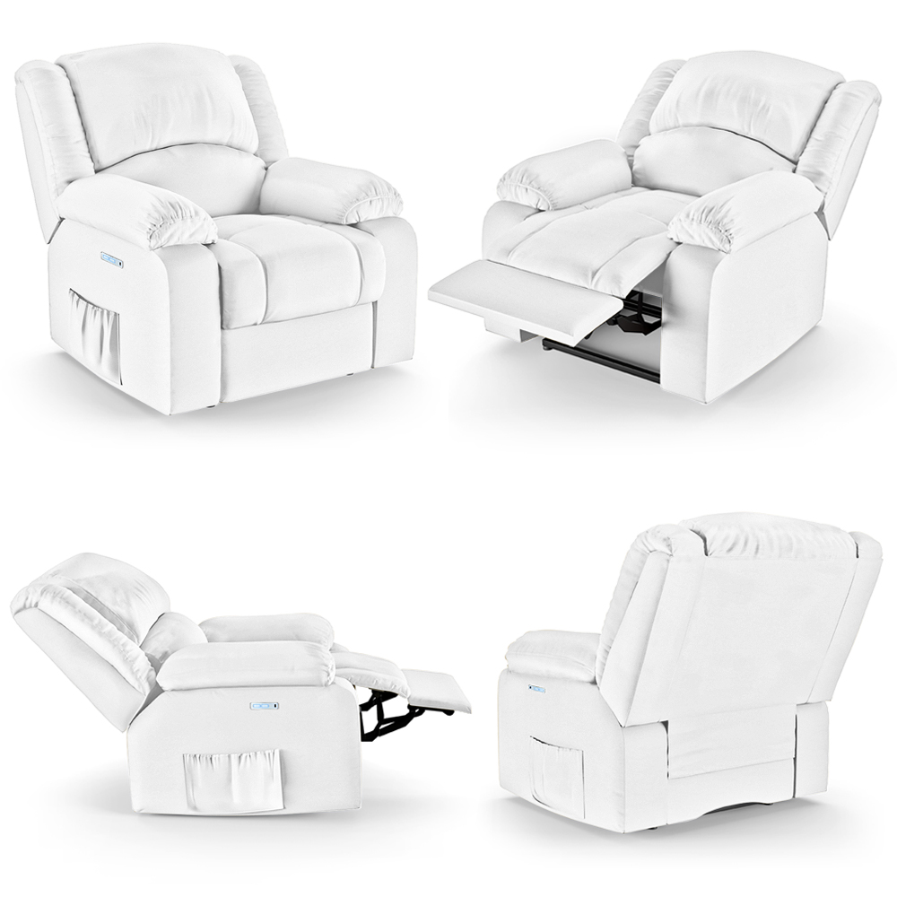 Poltrona do Papai Reclinável Sala de Cinema Madrid Elétrica Touch Massagem USB PU Branco  G23