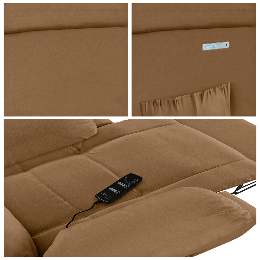 Poltrona do Papai Reclinável Sala de Cinema Madrid Elétrica Touch Massagem USB PU Caramelo  G23