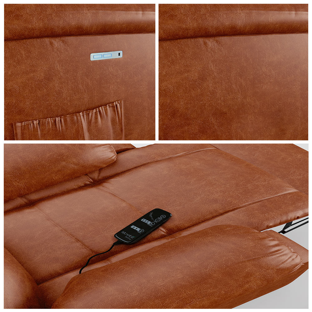 Poltrona do Papai Reclinável Sala de Cinema Madrid Elétrica Touch Massagem USB PU Caramelo Brilho  G26