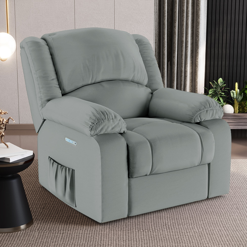 Poltrona do Papai Reclinável Sala de Cinema Madrid Elétrica Touch Massagem USB PU Cinza  G23
