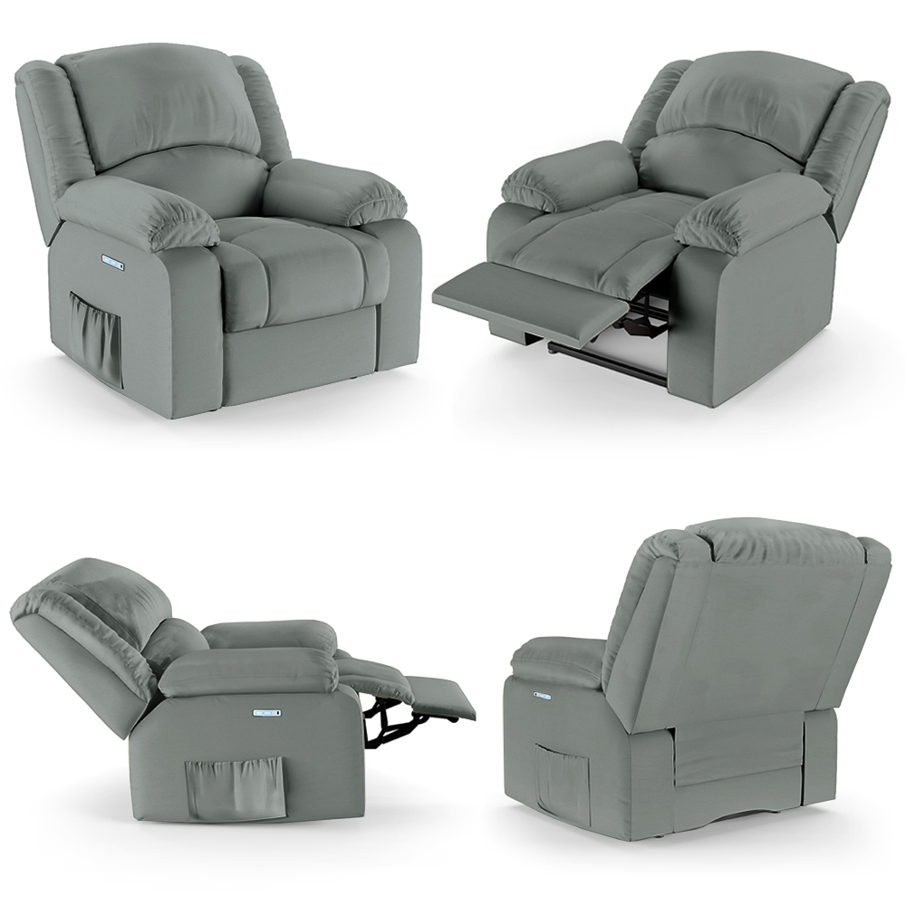 Poltrona do Papai Reclinável Sala de Cinema Madrid Elétrica Touch Massagem USB PU Cinza  G23