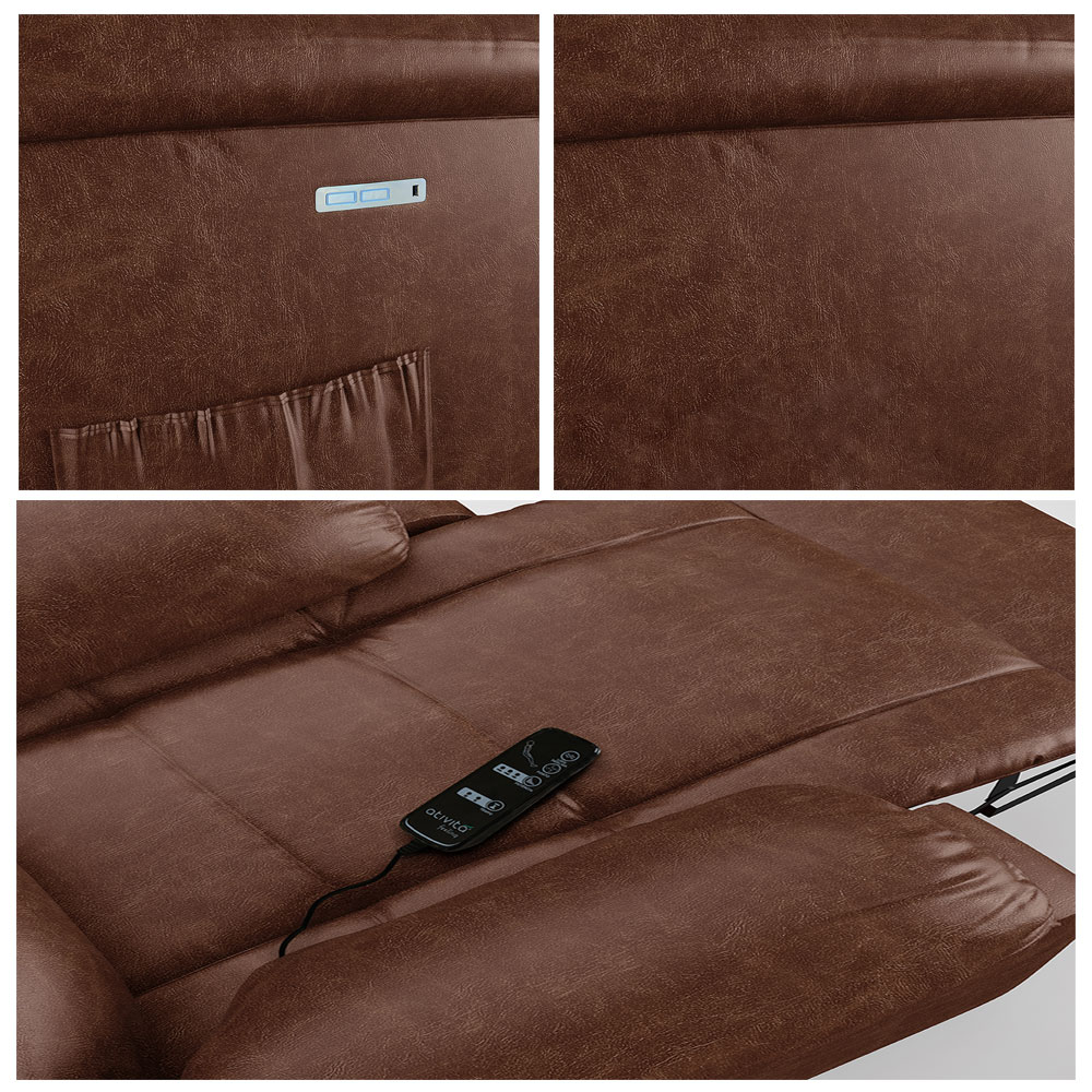 Poltrona do Papai Reclinável Sala de Cinema Madrid Elétrica Touch Massagem USB PU Marrom Brilho  G26