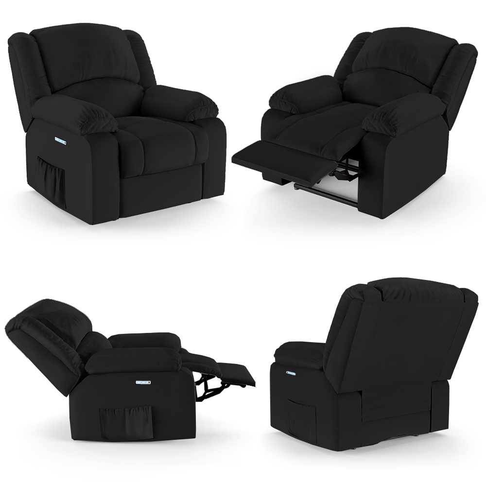 Poltrona do Papai Reclinável Sala de Cinema Madrid Elétrica Touch Massagem USB PU Preto  G23