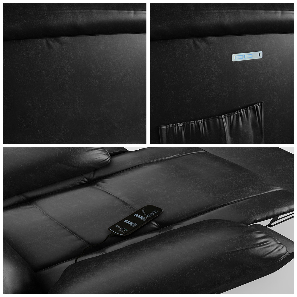 Poltrona do Papai Reclinável Sala de Cinema Madrid Elétrica Touch Massagem USB PU Preto Brilho  G26