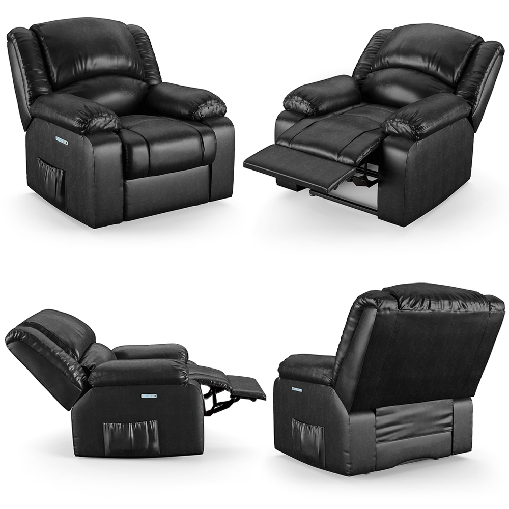 Poltrona do Papai Reclinável Sala de Cinema Madrid Elétrica Touch Massagem USB PU Preto Brilho  G26
