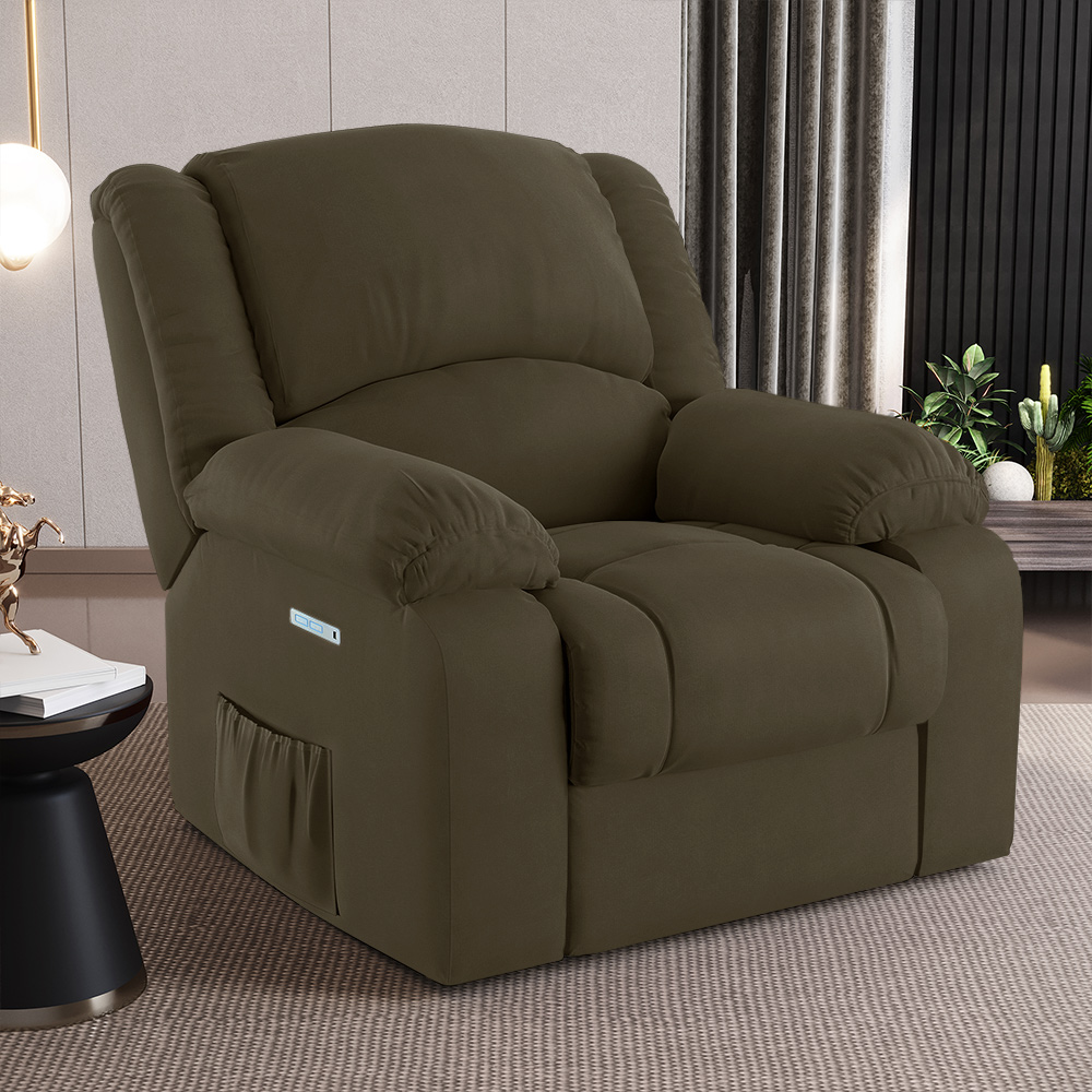 Poltrona do Papai Reclinável Sala de Cinema Madrid Elétrica Touch Massagem USB Veludo Capuccino  G23