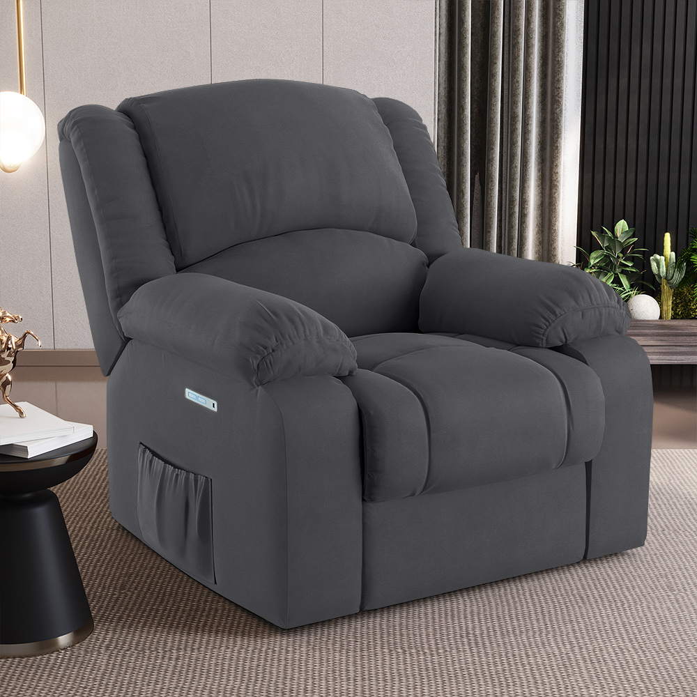 Poltrona do Papai Reclinável Sala de Cinema Madrid Elétrica Touch Massagem USB Veludo Cinza Grafite  G23