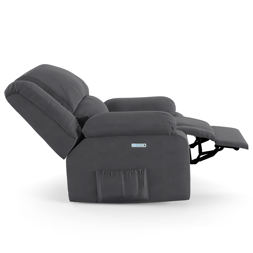 Poltrona do Papai Reclinável Sala de Cinema Madrid Elétrica Touch Massagem USB Veludo Cinza Grafite  G23