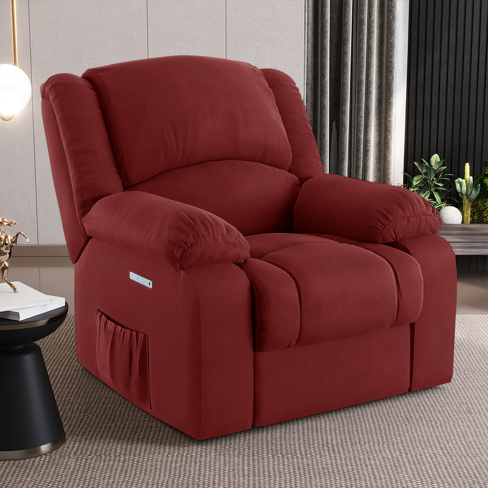 Poltrona do Papai Reclinável Sala de Cinema Madrid Elétrica Touch Massagem USB Veludo Vermelho  G23