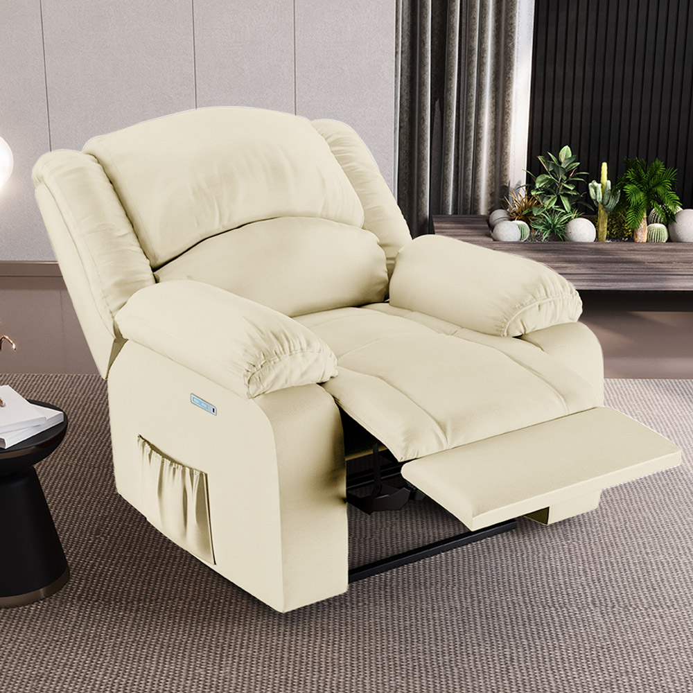 Poltrona do Papai Reclinável Sala de Cinema Madrid Elétrica Touch USB PU Bege  G26