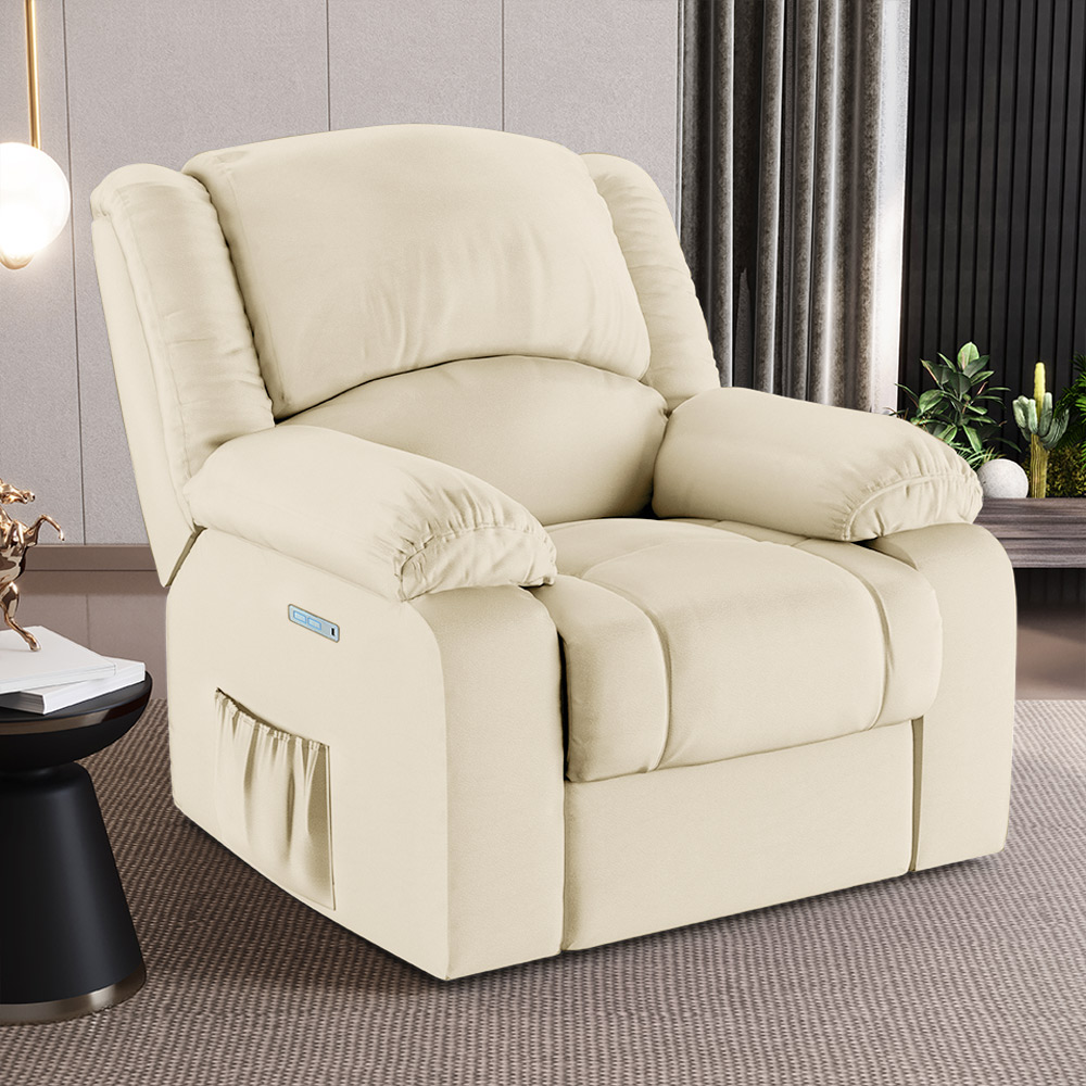 Poltrona do Papai Reclinável Sala de Cinema Madrid Elétrica Touch USB PU Bege  G26
