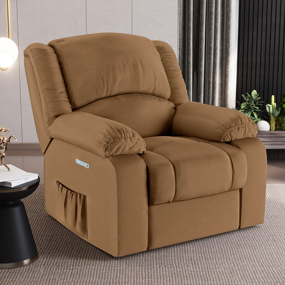Poltrona do Papai Reclinável Sala de Cinema Madrid Elétrica Touch USB PU Caramelo  G23