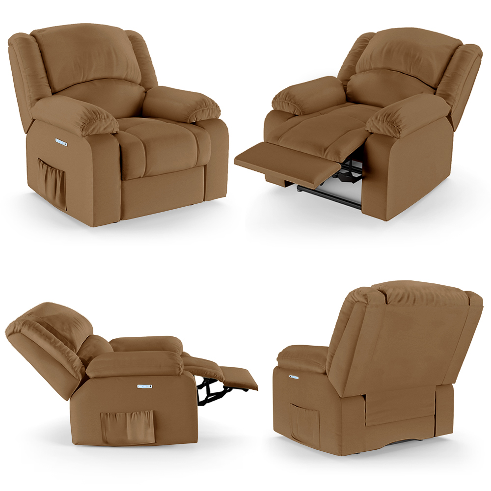 Poltrona do Papai Reclinável Sala de Cinema Madrid Elétrica Touch USB PU Caramelo  G23