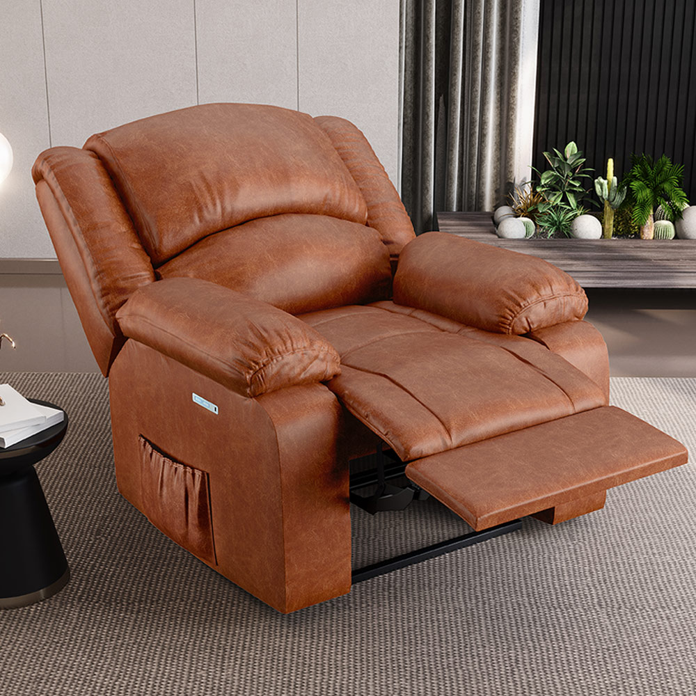 Poltrona do Papai Reclinável Sala de Cinema Madrid Elétrica Touch USB PU Caramelo Brilho  G26