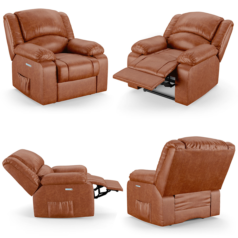 Poltrona do Papai Reclinável Sala de Cinema Madrid Elétrica Touch USB PU Caramelo Brilho  G26