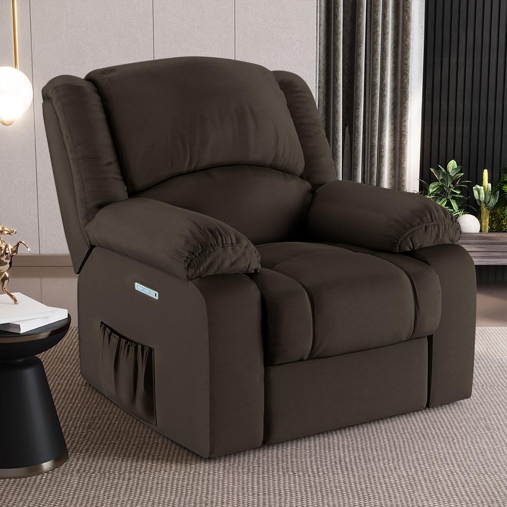 Poltrona do Papai Reclinável Sala de Cinema Madrid Elétrica Touch USB PU Marrom  G23