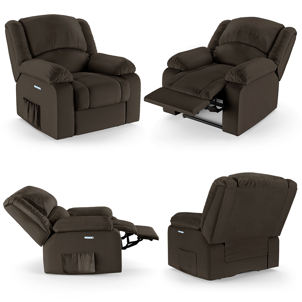 Poltrona do Papai Reclinável Sala de Cinema Madrid Elétrica Touch USB PU Marrom  G23
