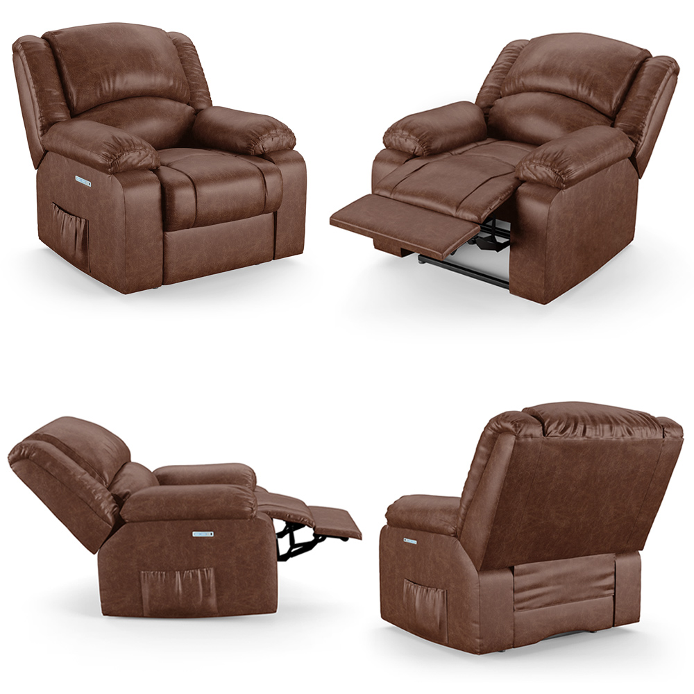 Poltrona do Papai Reclinável Sala de Cinema Madrid Elétrica Touch USB PU Marrom Brilho  G26