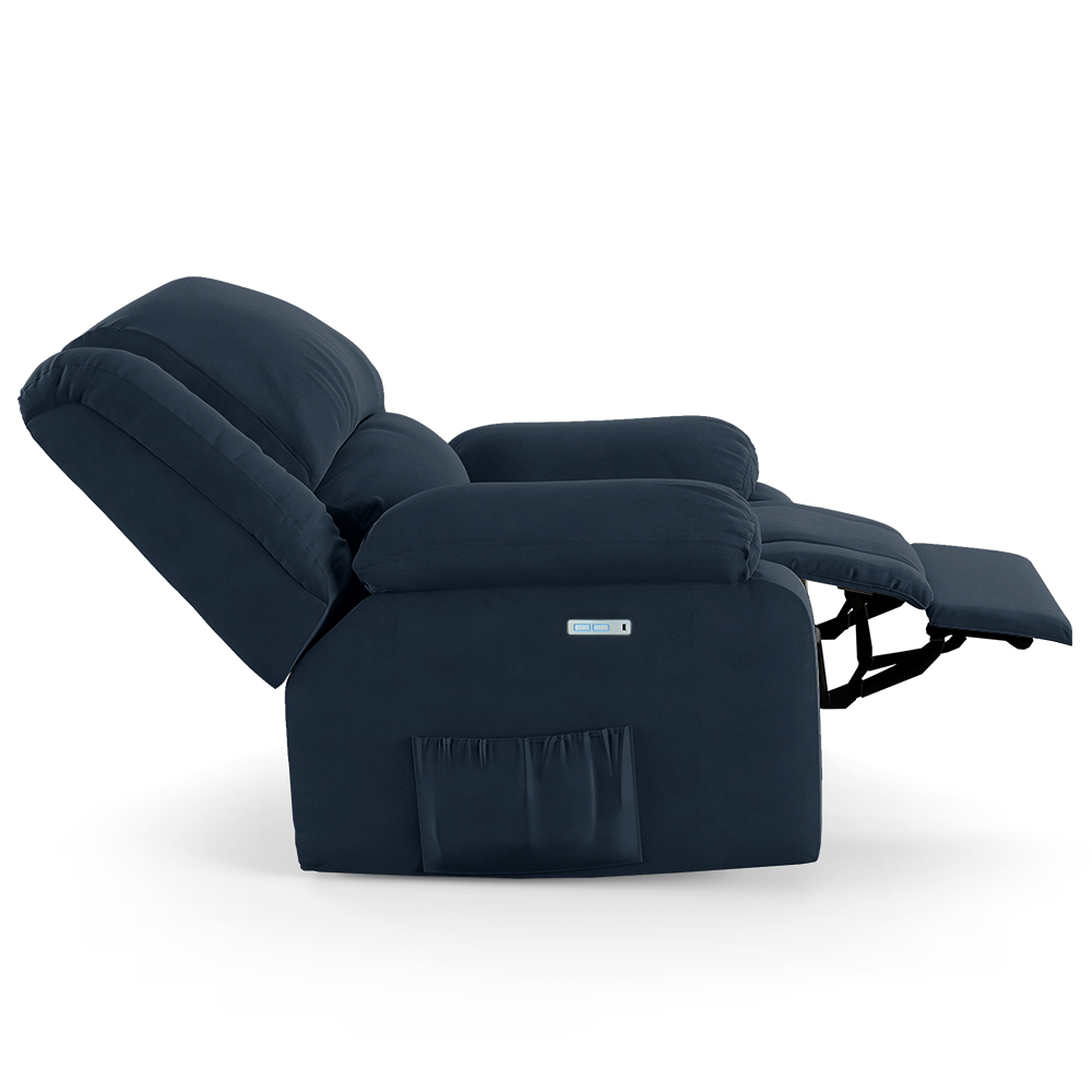 Poltrona do Papai Reclinável Sala de Cinema Madrid Elétrica Touch USB Veludo Azul  G23