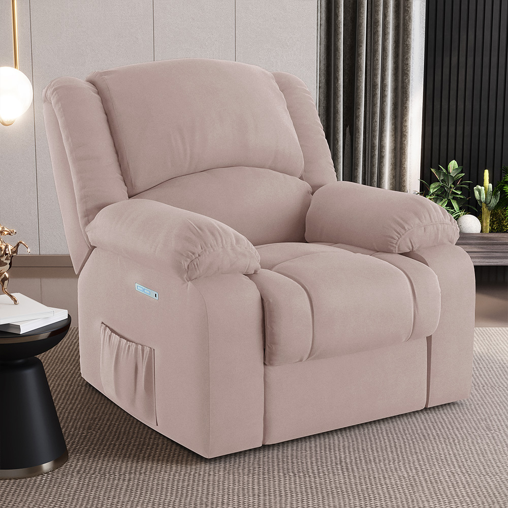 Poltrona do Papai Reclinável Sala de Cinema Madrid Elétrica Touch USB Veludo Rosê  G23