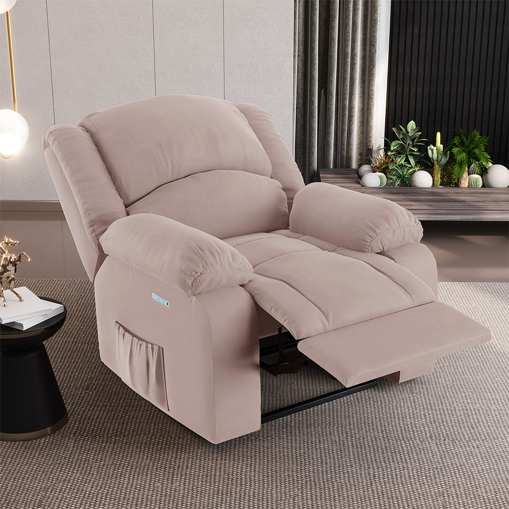Poltrona do Papai Reclinável Sala de Cinema Madrid Elétrica Touch USB Veludo Rosê  G23