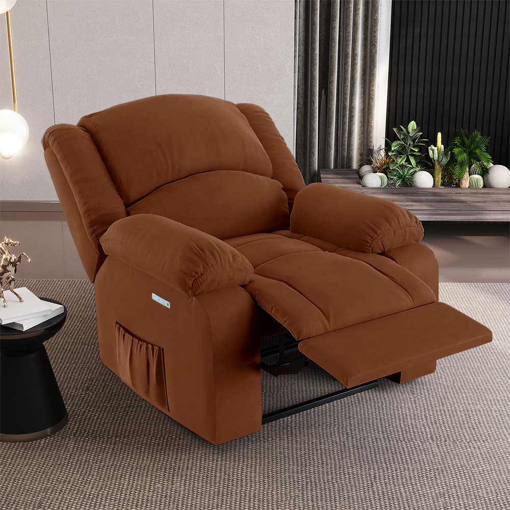 Poltrona do Papai Reclinável Sala de Cinema Madrid Elétrica Touch USB Veludo Terracota  G23