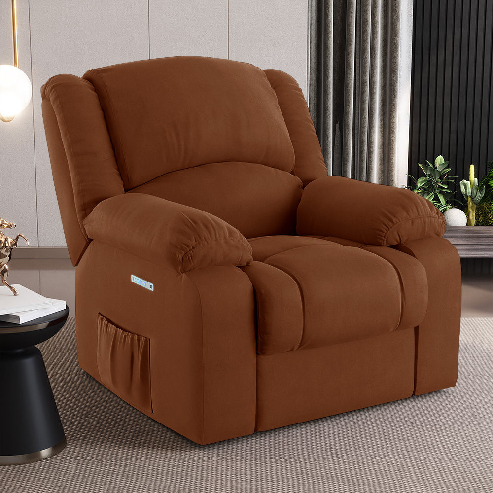 Poltrona do Papai Reclinável Sala de Cinema Madrid Elétrica Touch USB Veludo Terracota  G23