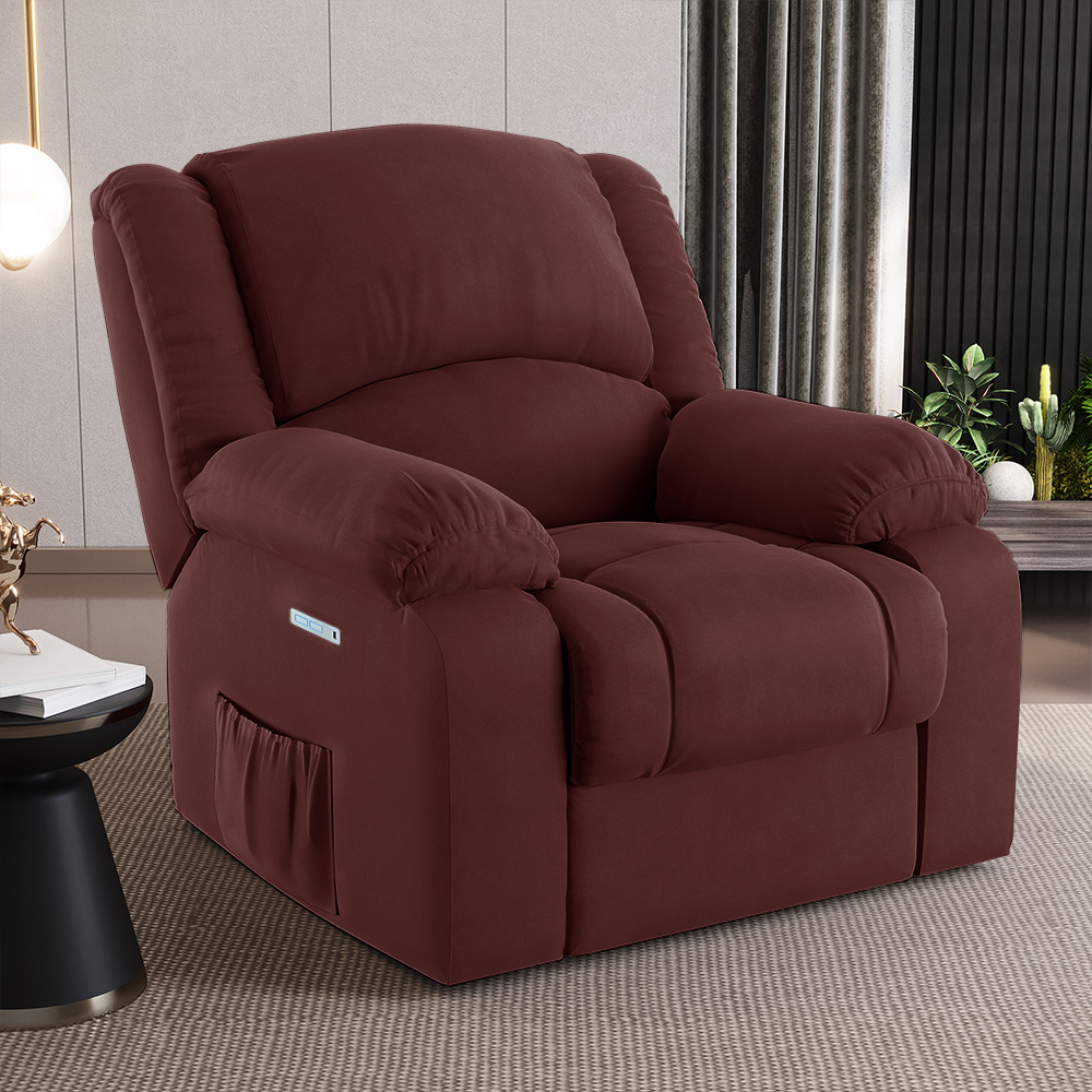 Poltrona do Papai Reclinável Sala de Cinema Madrid Elétrica Touch USB Veludo Vinho  G23