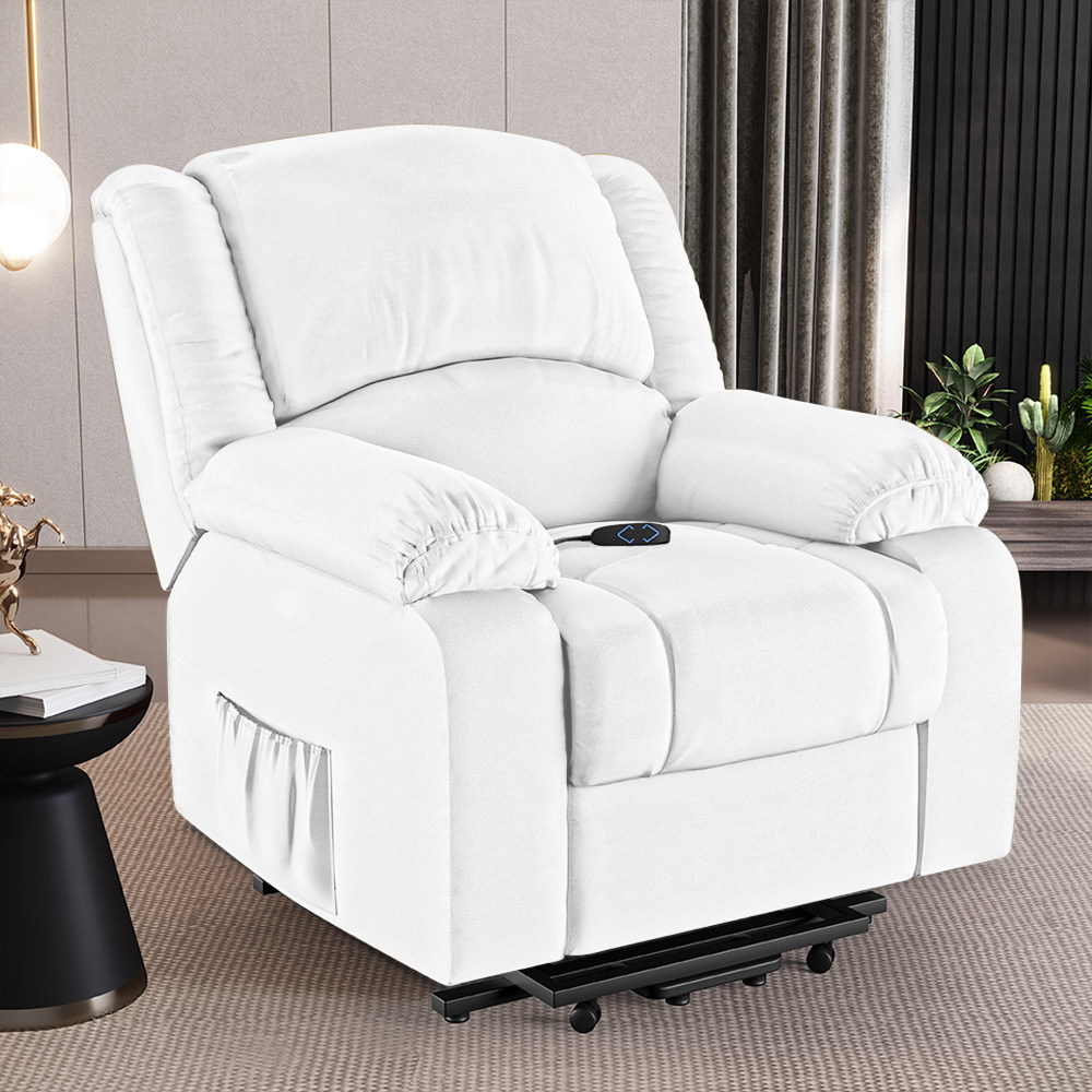 Poltrona do Papai Reclinável Sala de Cinema Madrid Elevação Lift Elétrico PU Branco  G23
