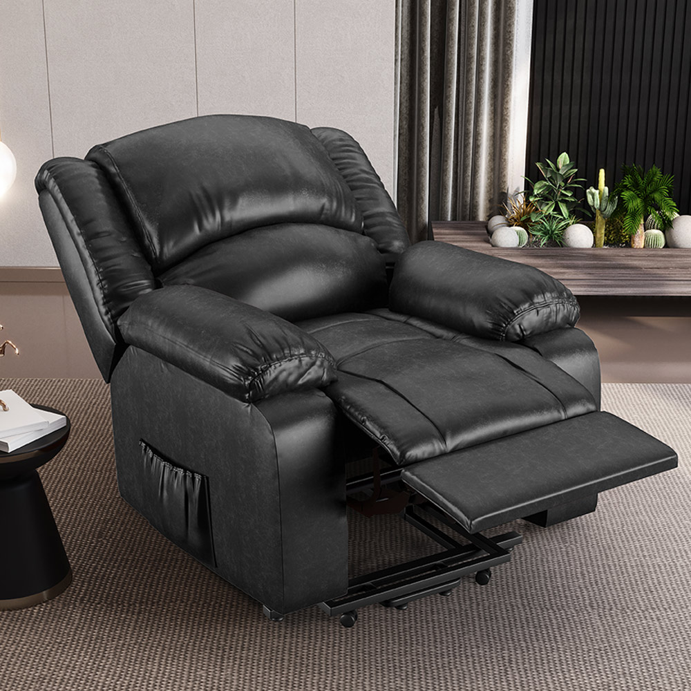 Poltrona do Papai Reclinável Sala de Cinema Madrid Elevação Lift Elétrico PU Preto Brilho  G26