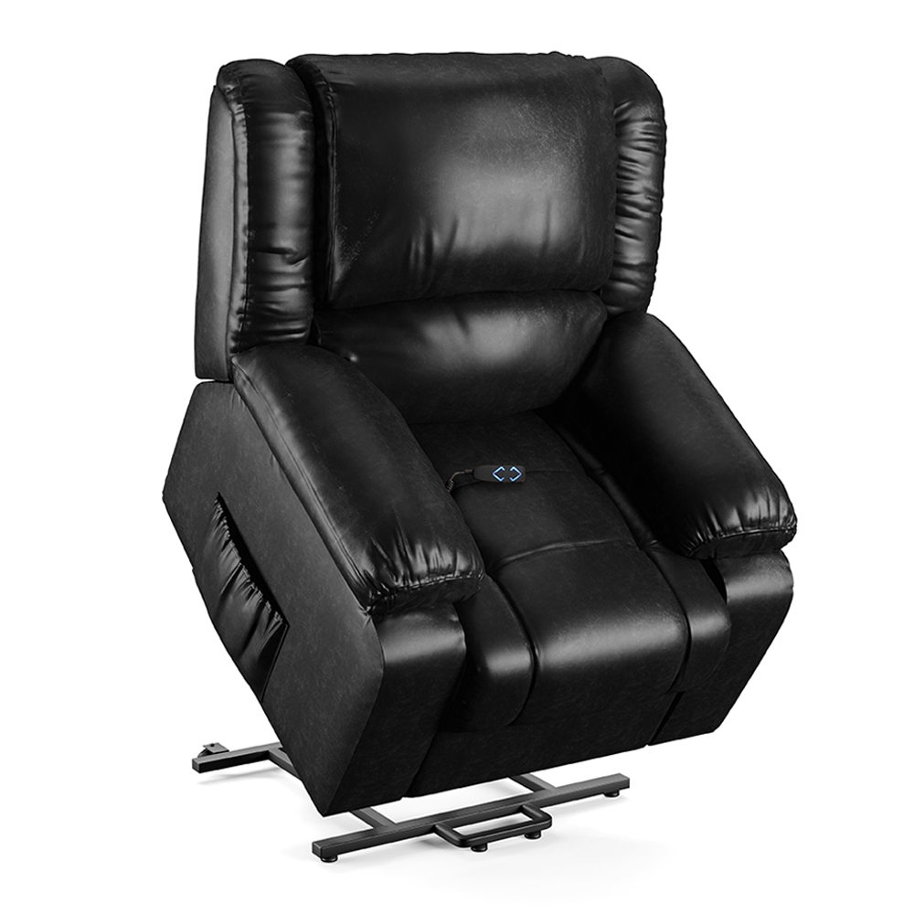 Poltrona do Papai Reclinável Sala de Cinema Madrid Elevação Lift Elétrico PU Preto Brilho  G26