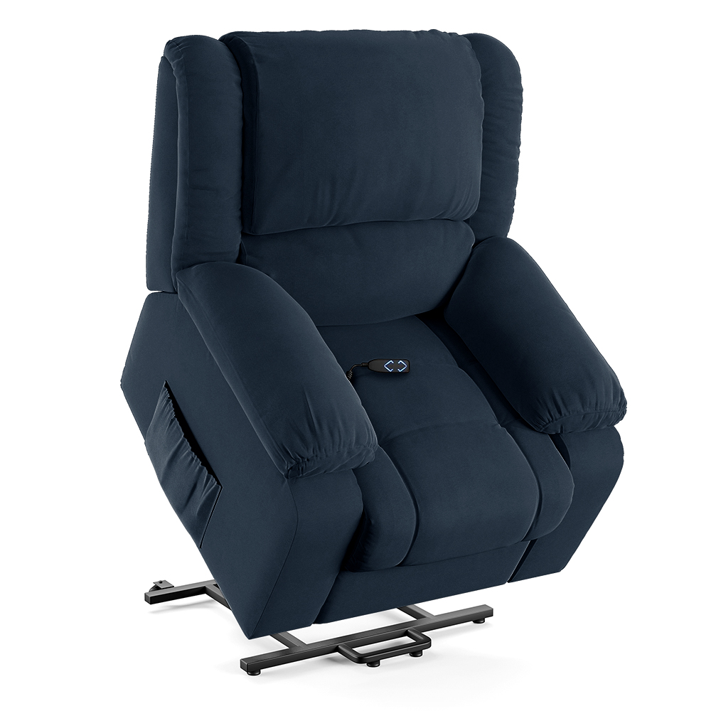 Poltrona do Papai Reclinável Sala de Cinema Madrid Elevação Lift Elétrico Veludo Azul  G23