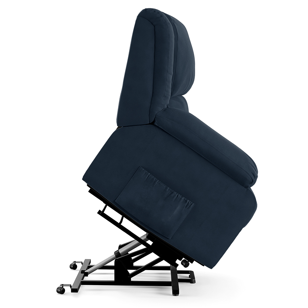 Poltrona do Papai Reclinável Sala de Cinema Madrid Elevação Lift Elétrico Veludo Azul  G23