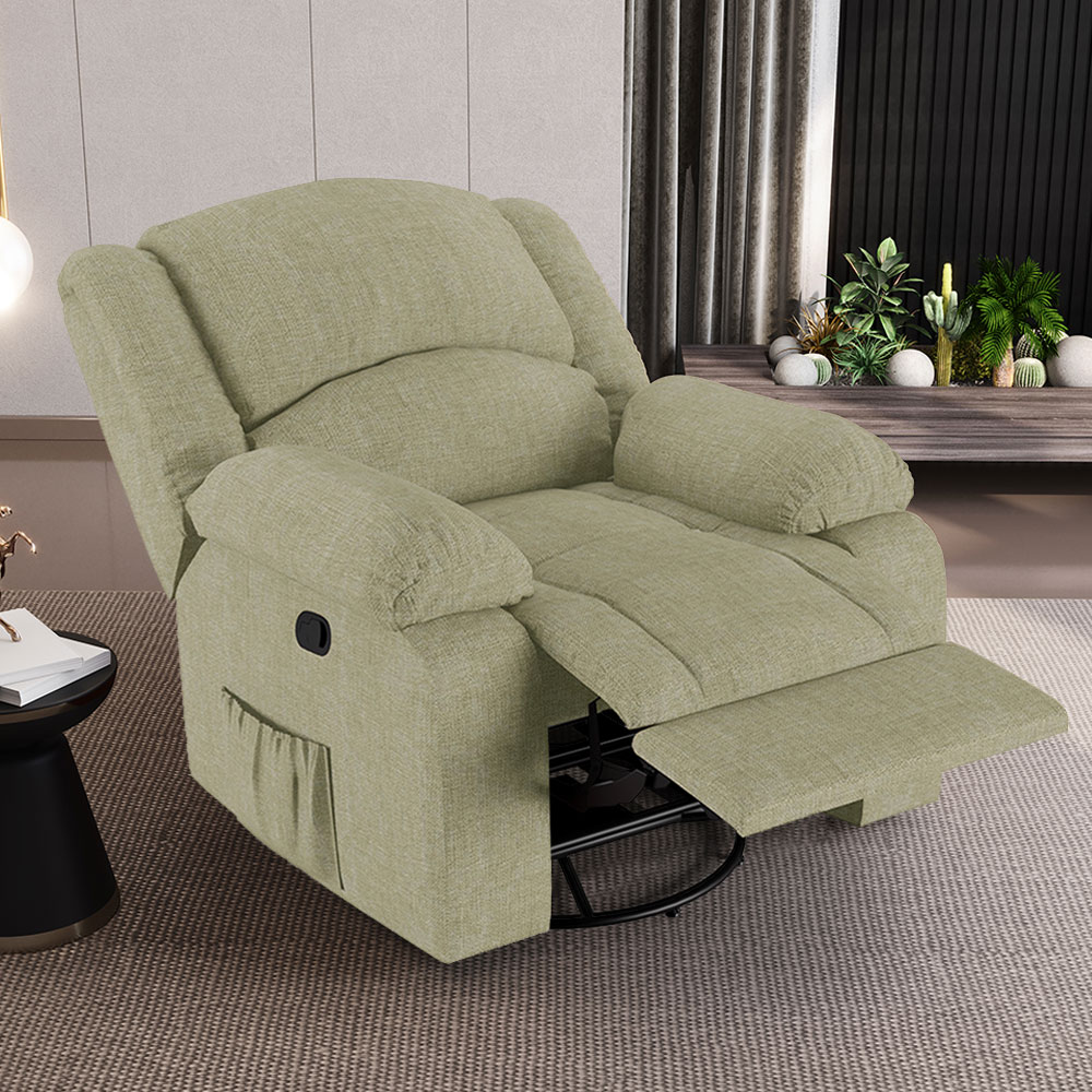 Poltrona do Papai Reclinável Sala de Cinema Madrid Glider Manual Giratória Massagem USB Linho Bege  G26