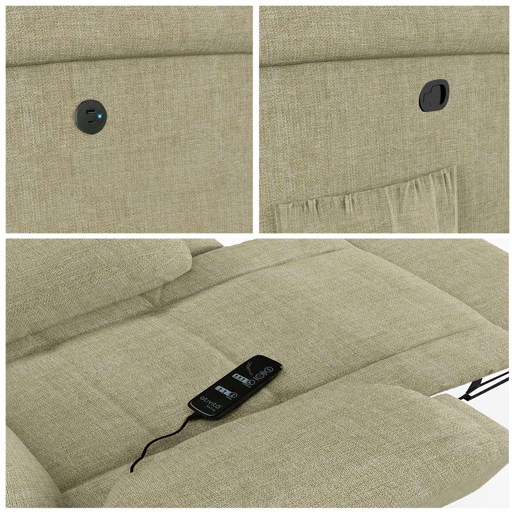 Poltrona do Papai Reclinável Sala de Cinema Madrid Glider Manual Giratória Massagem USB Linho Bege  G26