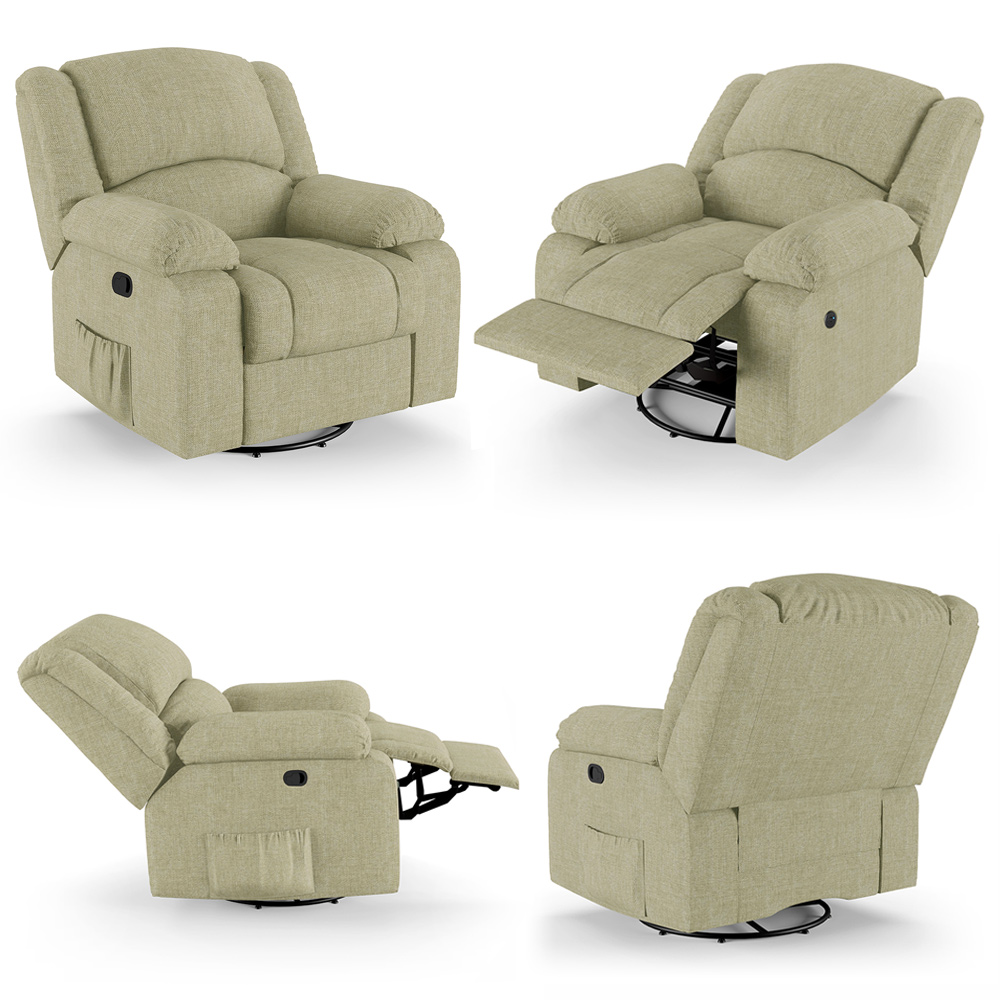 Poltrona do Papai Reclinável Sala de Cinema Madrid Glider Manual Giratória Massagem USB Linho Bege  G26