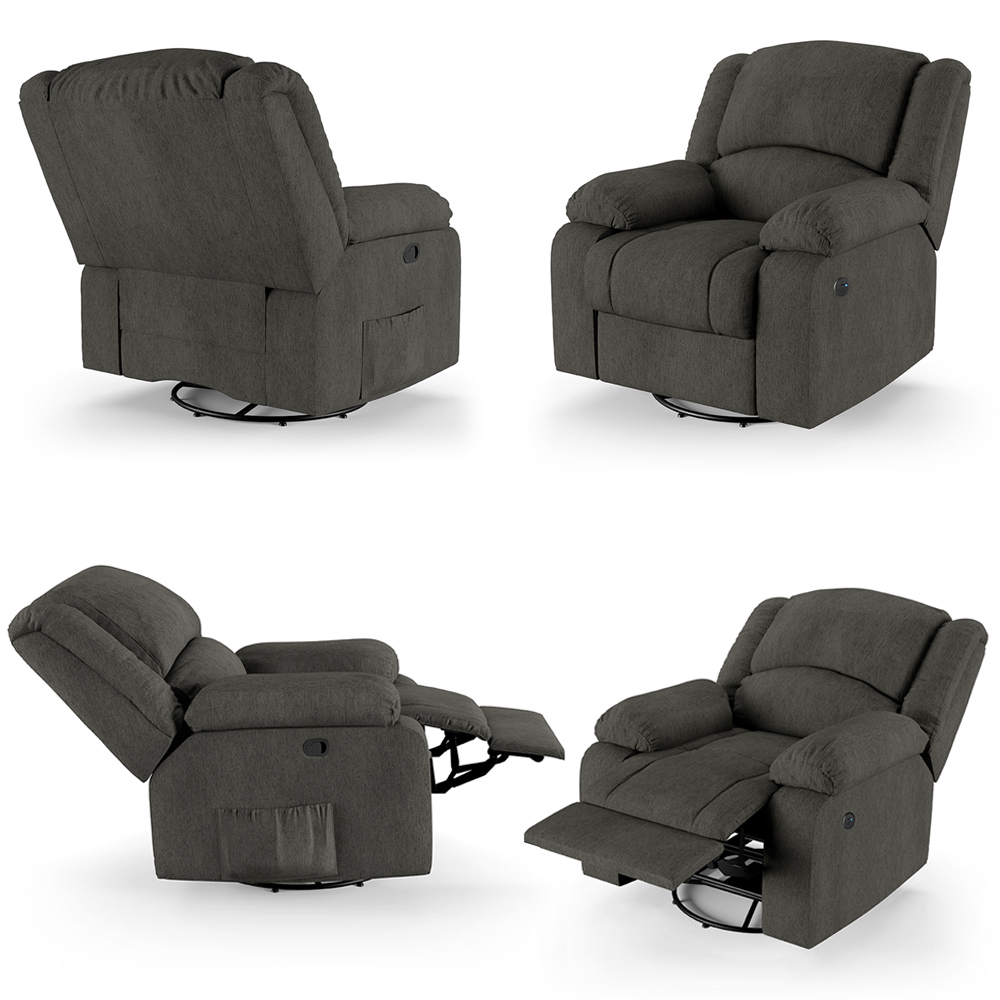 Poltrona do Papai Reclinável Sala de Cinema Madrid Glider Manual Giratória Massagem USB Linho Chumbo  G26