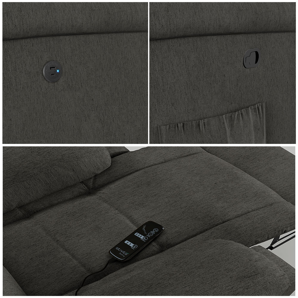 Poltrona do Papai Reclinável Sala de Cinema Madrid Glider Manual Giratória Massagem USB Linho Chumbo  G26