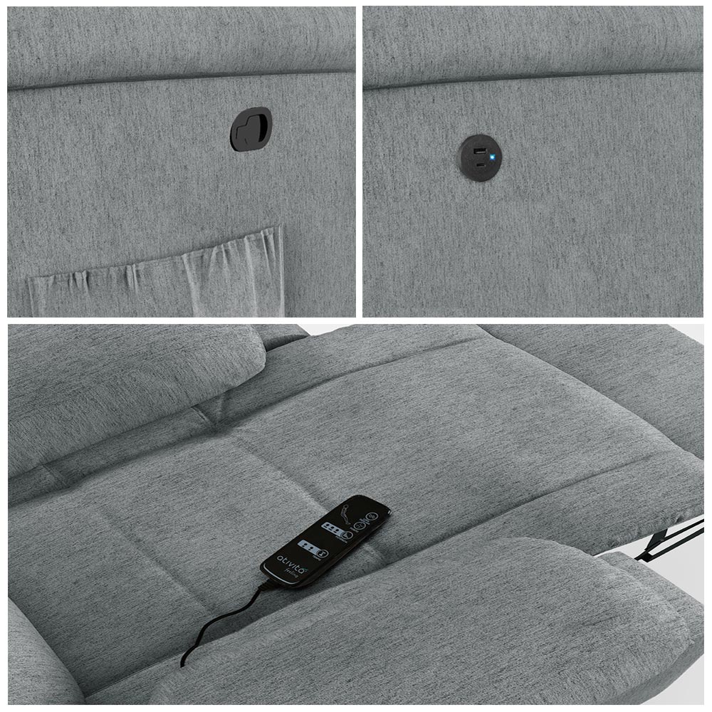 Poltrona do Papai Reclinável Sala de Cinema Madrid Glider Manual Giratória Massagem USB Linho Cinza  G26