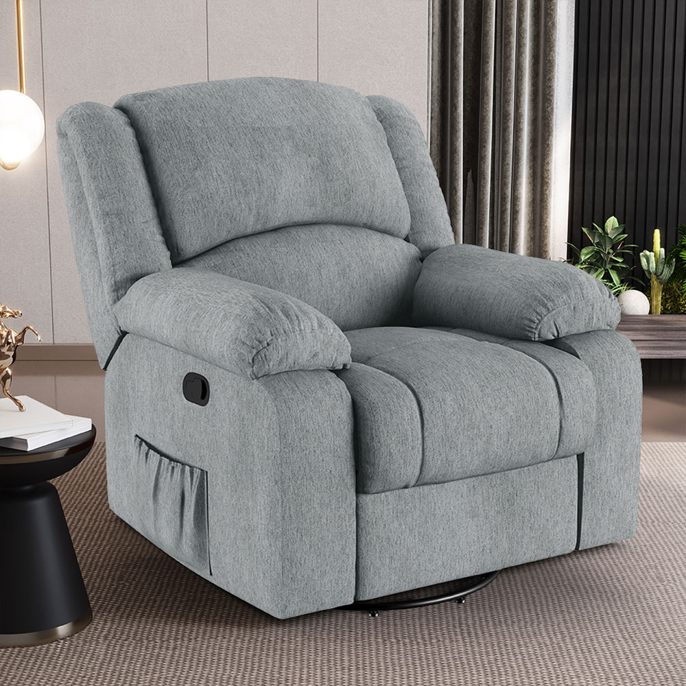 Poltrona do Papai Reclinável Sala de Cinema Madrid Glider Manual Giratória Massagem USB Linho Cinza  G26