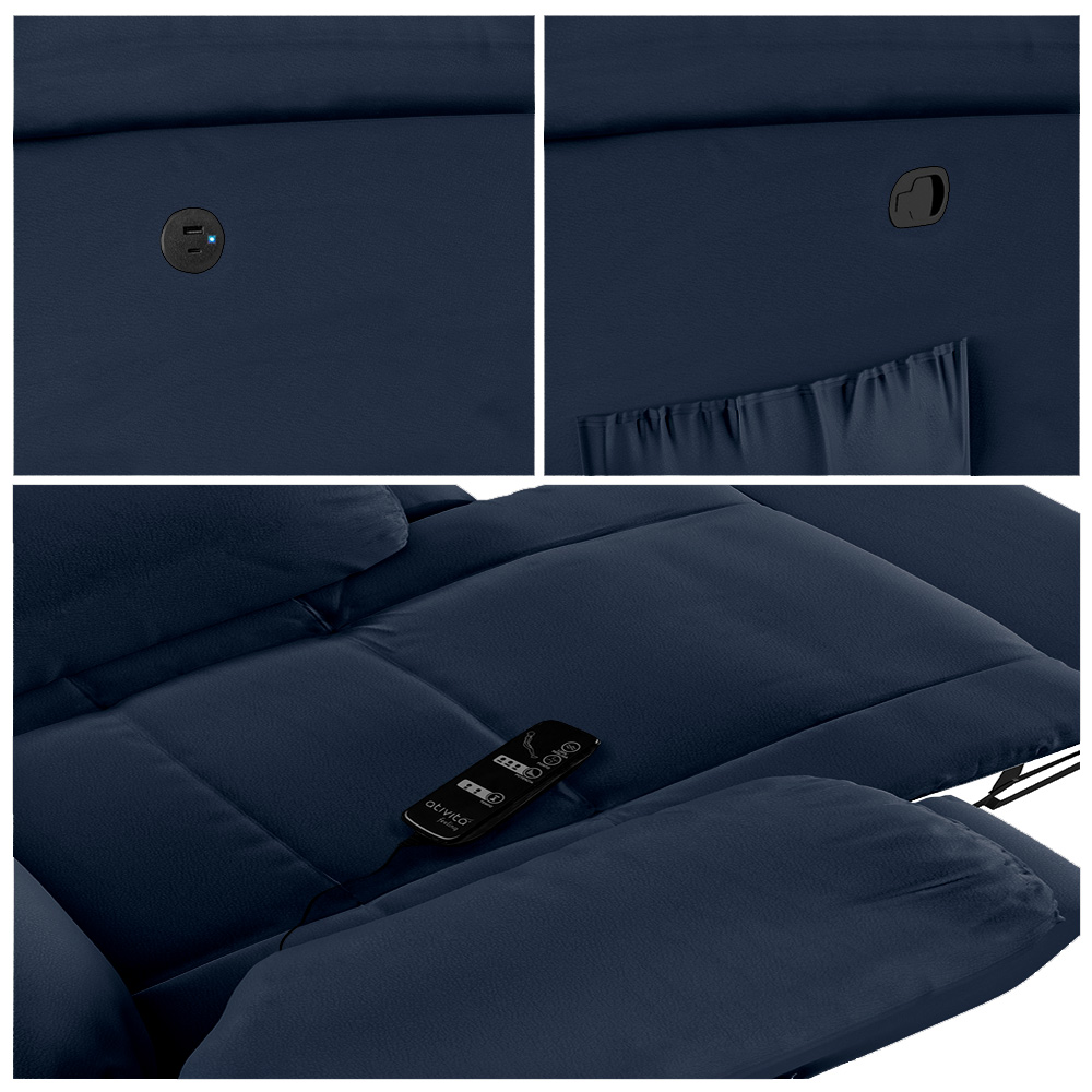 Poltrona do Papai Reclinável Sala de Cinema Madrid Glider Manual Giratória Massagem USB PU Azul  G23