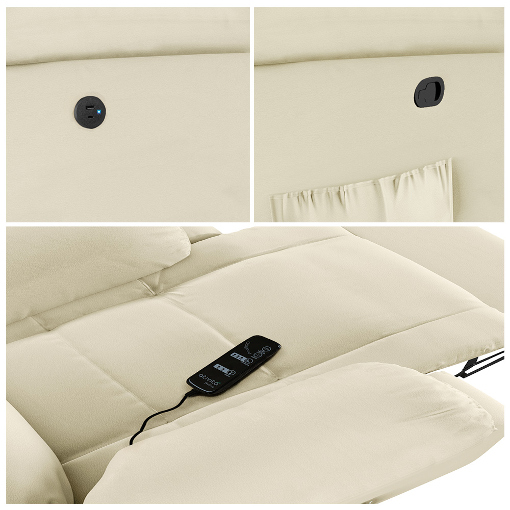Poltrona do Papai Reclinável Sala de Cinema Madrid Glider Manual Giratória Massagem USB PU Bege  G26