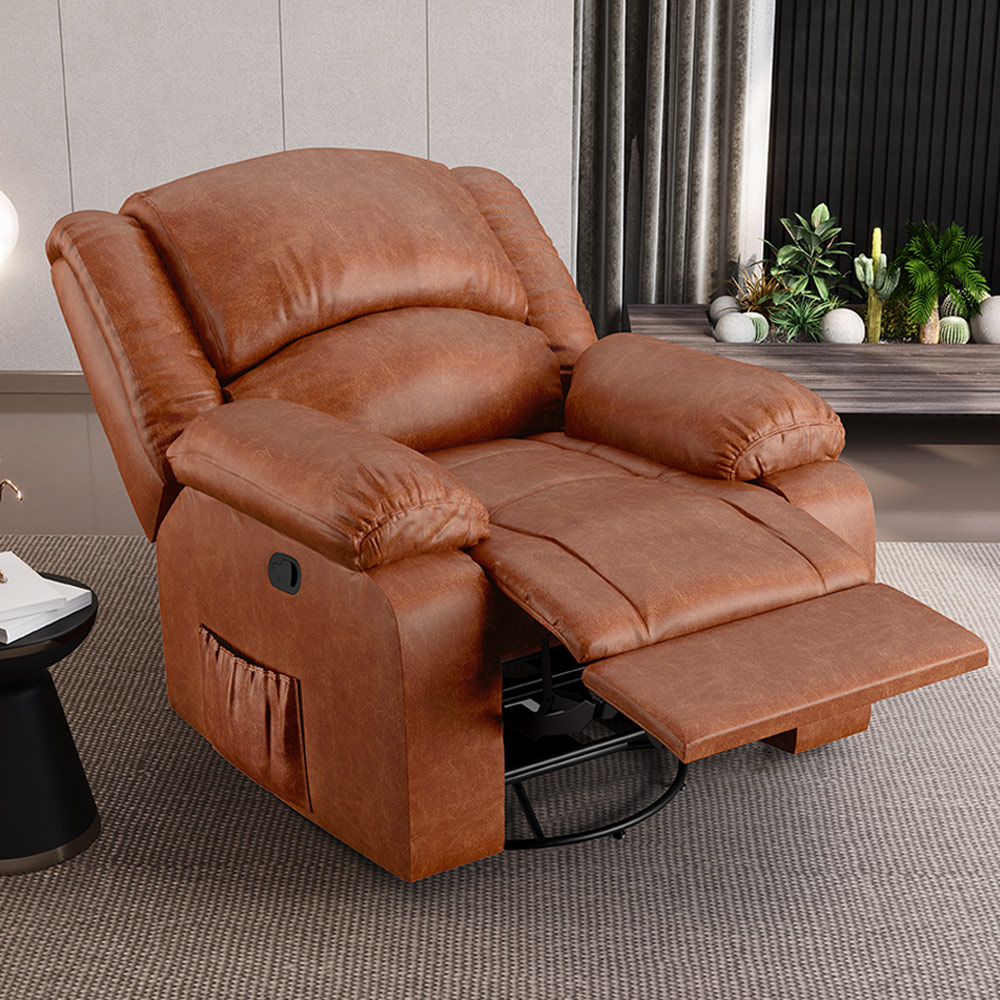 Poltrona do Papai Reclinável Sala de Cinema Madrid Glider Manual Giratória Massagem USB PU Caramelo Brilho  G26