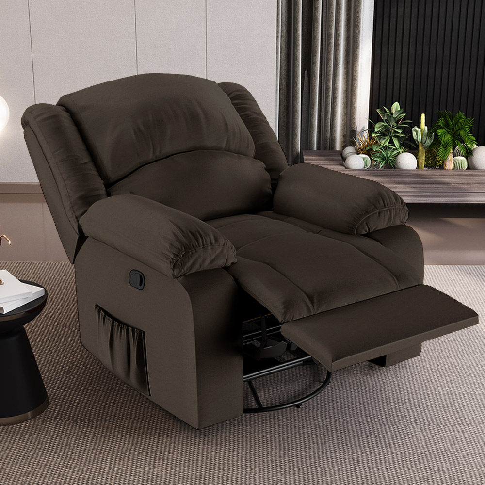 Poltrona do Papai Reclinável Sala de Cinema Madrid Glider Manual Giratória Massagem USB PU Marrom  G23