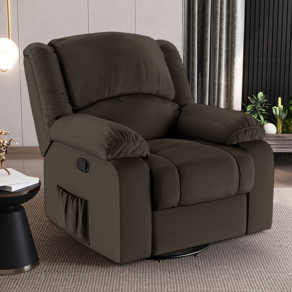 Poltrona do Papai Reclinável Sala de Cinema Madrid Glider Manual Giratória Massagem USB PU Marrom  G23