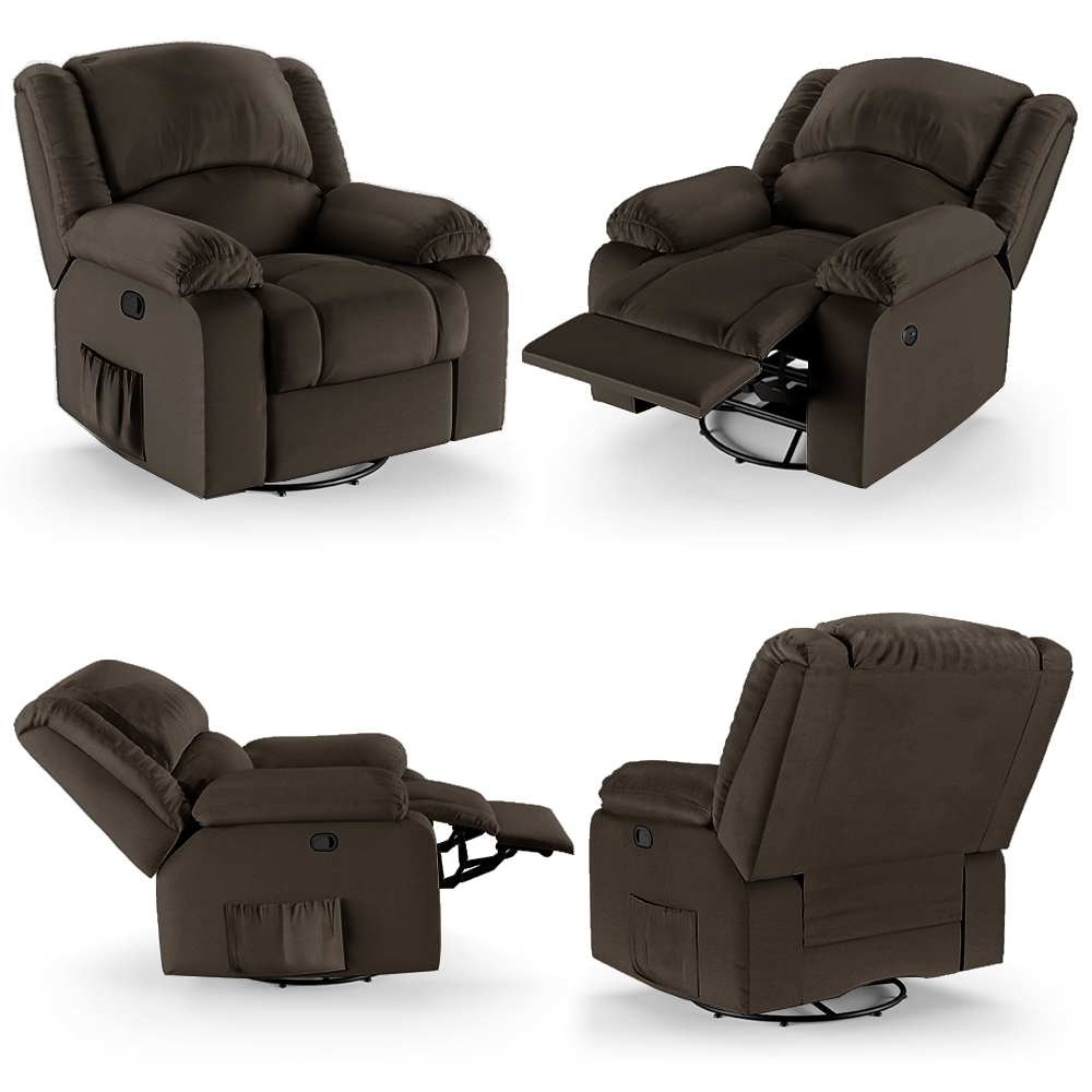 Poltrona do Papai Reclinável Sala de Cinema Madrid Glider Manual Giratória Massagem USB PU Marrom  G23
